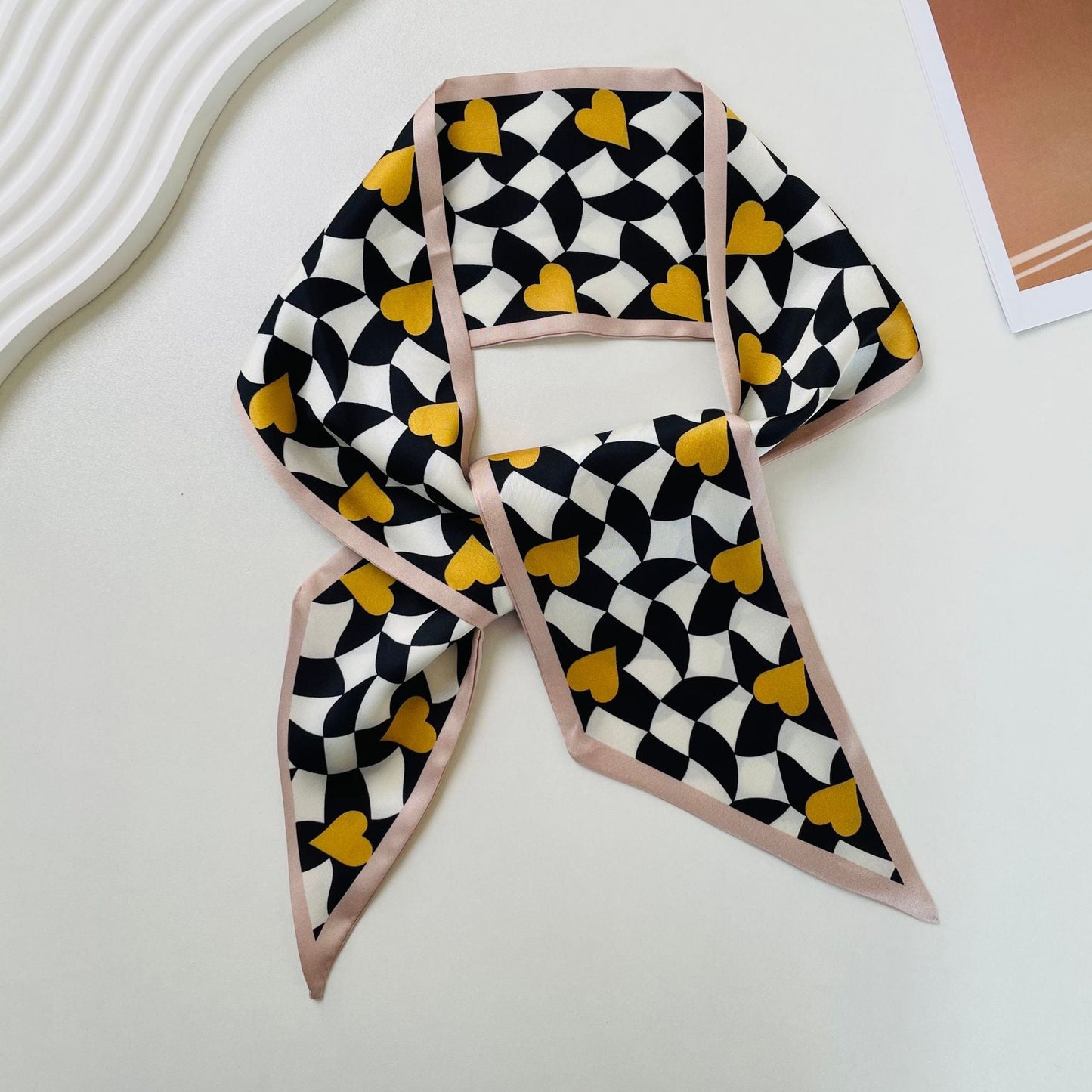 Print Narrow Long Satin Silk-Feel Scarf