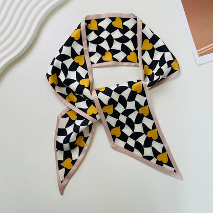 Print Narrow Long Satin Silk-Feel Scarf