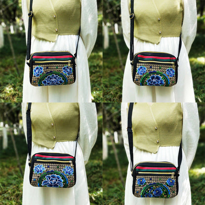 New Ethnic Style Embroidered Canvas Bag, Versatile Embroidered Bag Women'S Shoulder Oblique Span Bag
