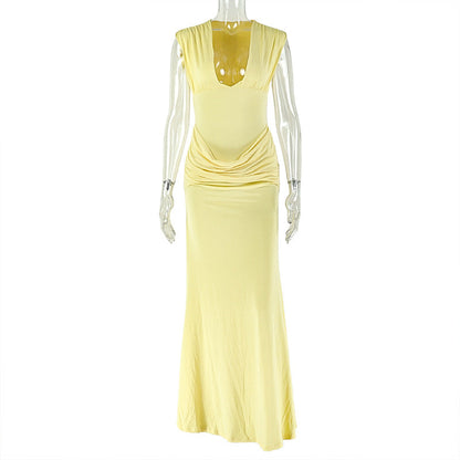 Sleeveless V-Neck Bodycon Dress In Solid Colors For Casual Street Style