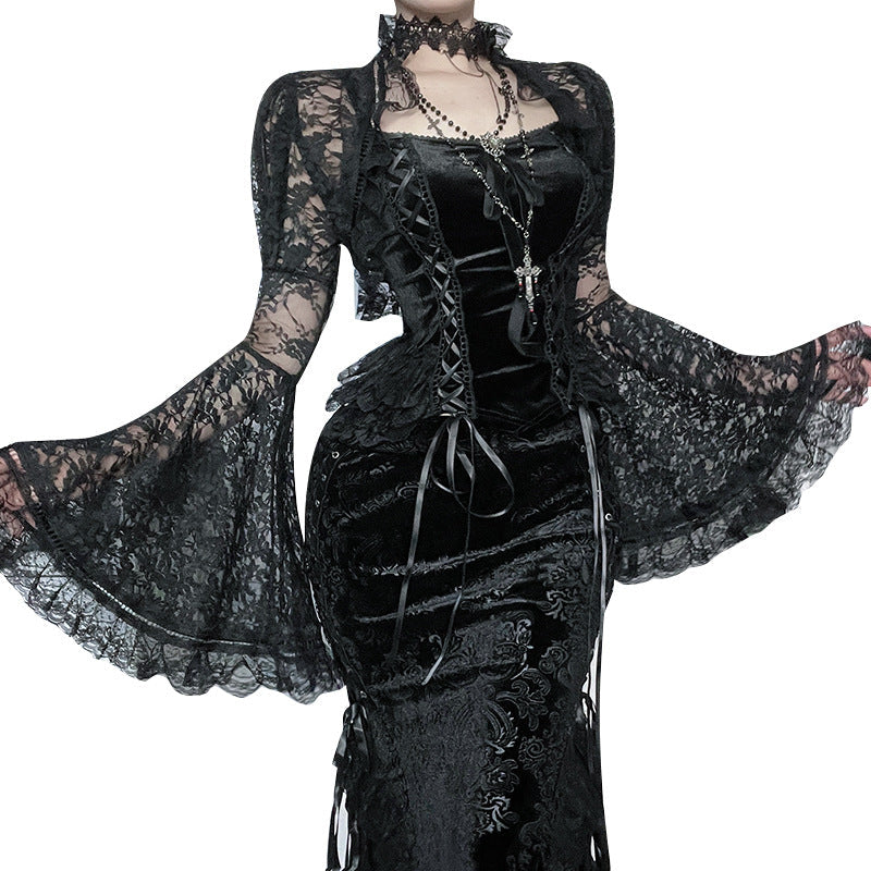 Gothic Lace Bell Sleeve Open Cardigan