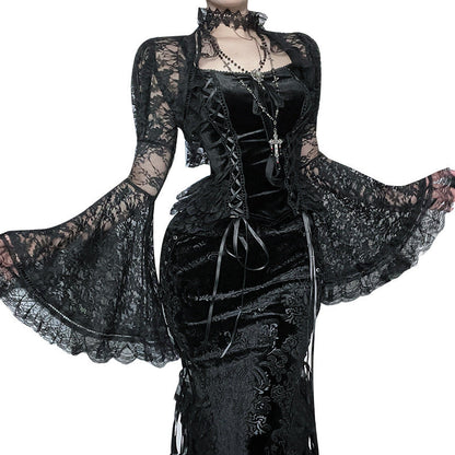 Gothic Lace Bell Sleeve Open Cardigan