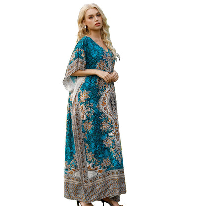 New Women'S Printed Skirt Middle Eastern Large Loose Robe Beach Resort Dress