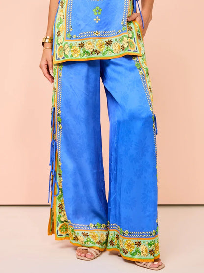 Stylish Vintage Ethnic Print Satin Lounge Set