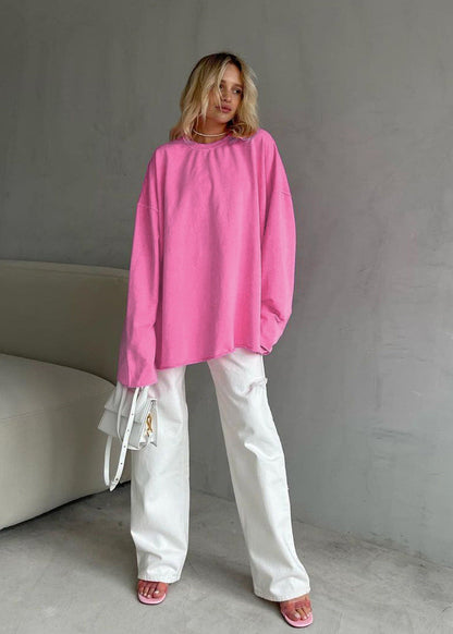 Oversized Cotton Long Sleeve Tee Pink Soft