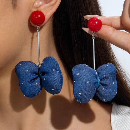 Trendy Floral Denim Tassel Earrings