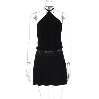 Sleeveless Halter Neck Mini Dress in Solid Colors