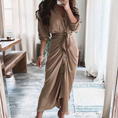 Elegant Floral V-Neck High-Waisted Dress for Women