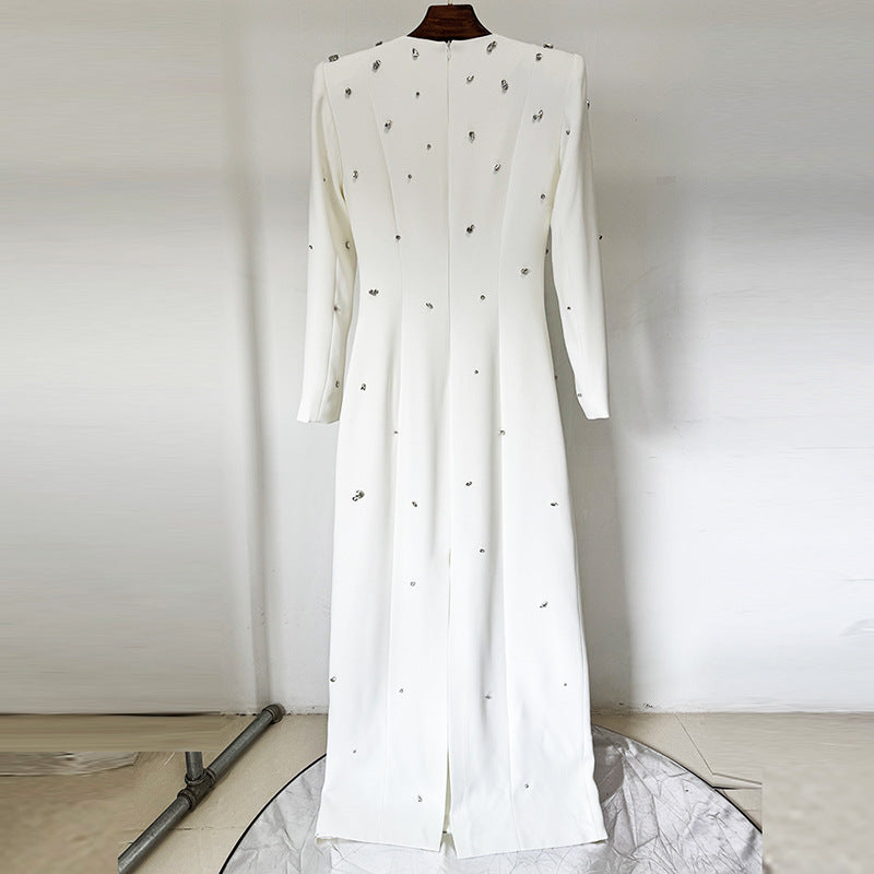 Elegant Long Sleeve A-Line Dress With Beading And Rhinestones