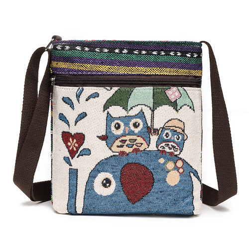 Women'S Crossbody Shoulder Bag Canvas Bag Thai Ethnic Style Embroidery Cute Fashion Lady'S Mobile Phone Bag Shoulder Bag
