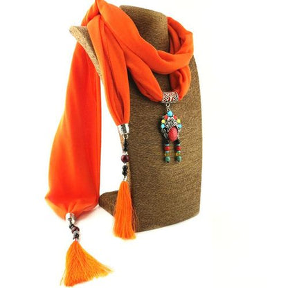 New Cotton And Linen Scarf Tassel Pendant Scarf Tibetan Women Shawl Scarf Jewelry Necklace National Wind Scarf