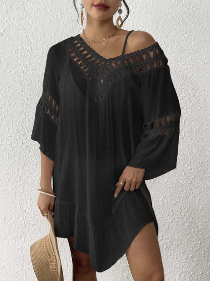 Women'S Crochet Fringe V Back Bikini Cover-Up Dress