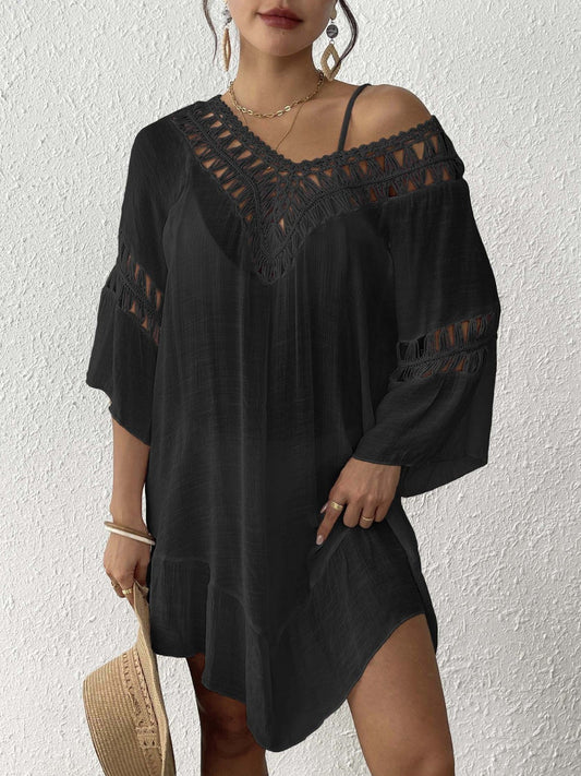 Women'S Crochet Fringe V Back Bikini Cover-Up Dress