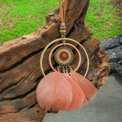 Ethnic Style Feather Pendant Necklace Handmade Zinc Alloy Jewelry