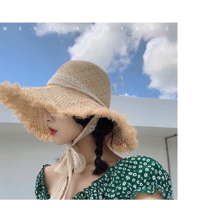 Handmade Hat Women Summer Small Fresh Fold Woven Straw Hat Beach Big Brim Sunscreen Sun Hat