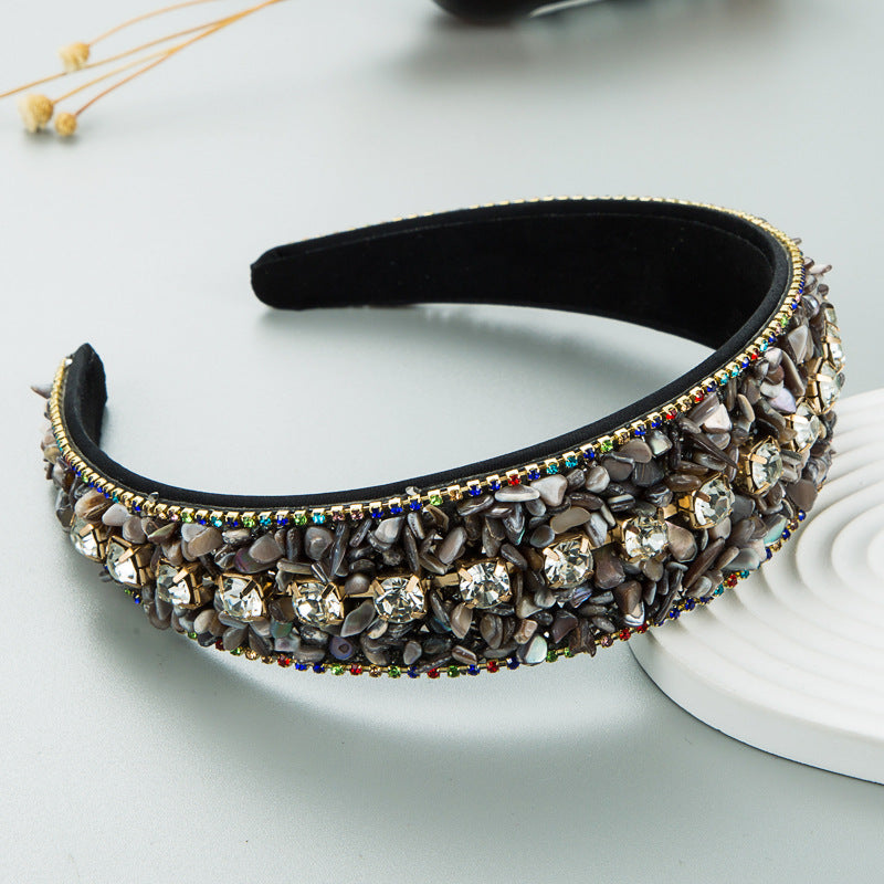 Colorful Stone Studded Wide Fabric Headband Trendy Hair Accessory