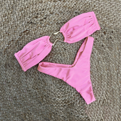 Solid Color Strapless Triangle Bikini Swimwear