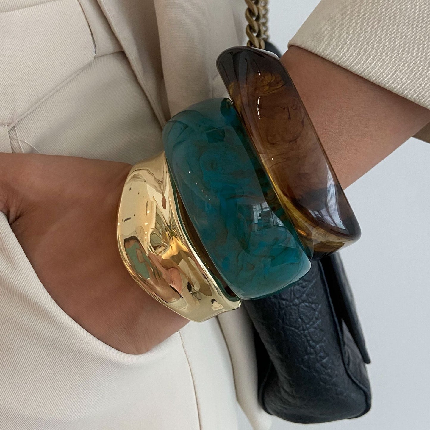 Retro Geometric Marble Pattern Spring Bangle Bracelet