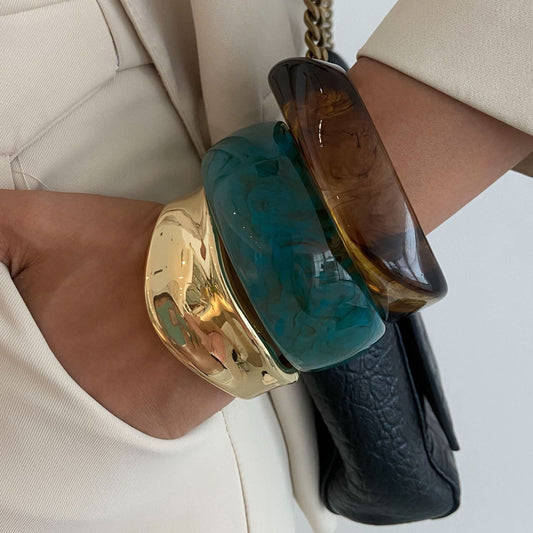 Retro Geometric Marble Pattern Spring Bangle Bracelet