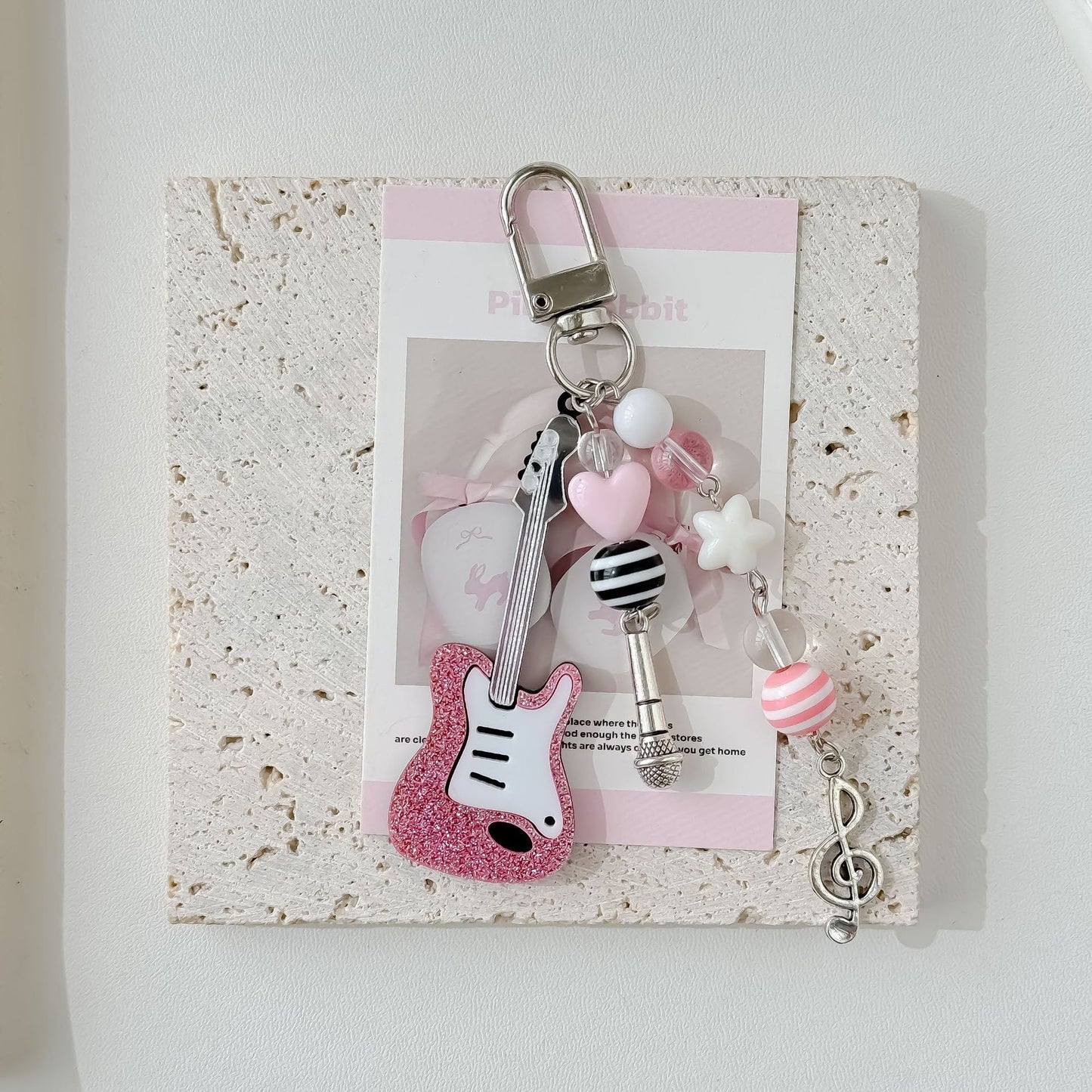 Cute Pink Violin Keychain Bag Charms