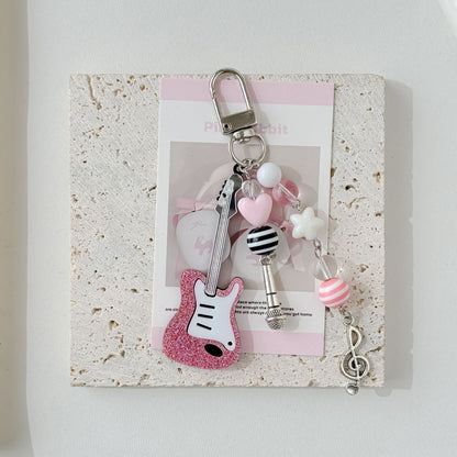 Cute Pink Violin Keychain Bag Charms