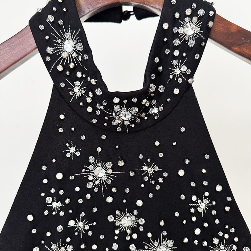 Beaded Long Dress with Neck Halter Design