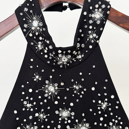 Beaded Long Dress with Neck Halter Design