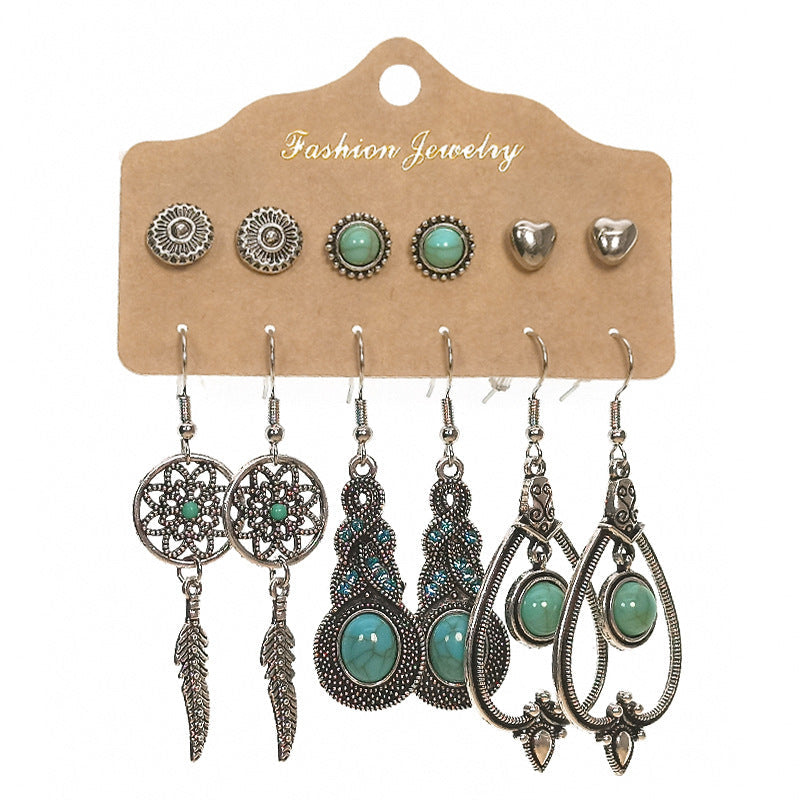Geometric Alloy Tassel Earrings Set Vintage Style for Women