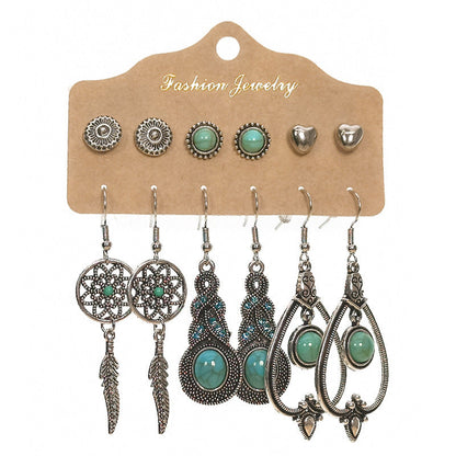 Geometric Alloy Tassel Earrings Set Vintage Style for Women