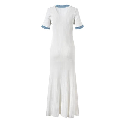 Elegant Short Sleeve Button Up Maxi Dress