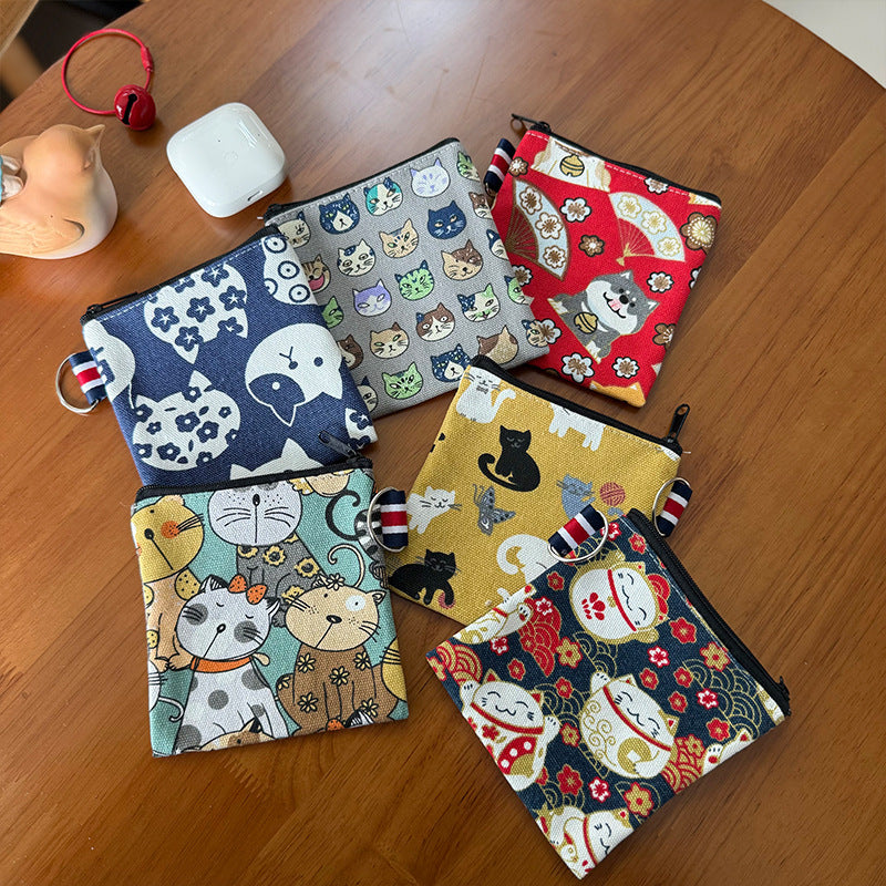 Cute Canvas Travel Coin Purse Keychain Wallet