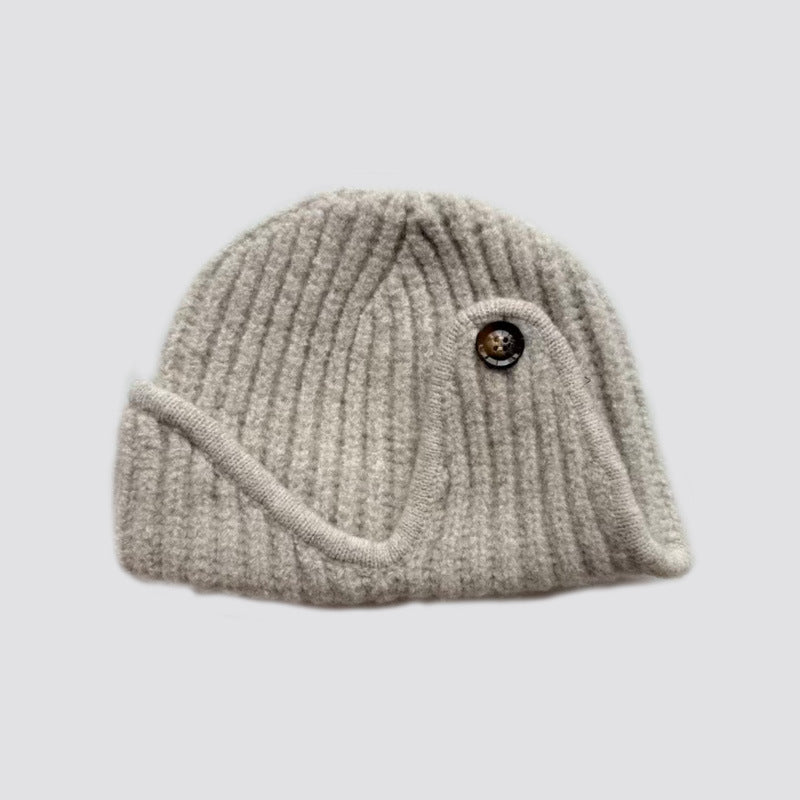 Plain Color Wool Blend Knitted Beanie Hat for Women