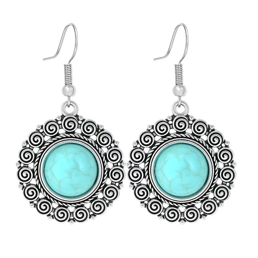 Turquoise Tassel Earrings with Geometric Metal Design