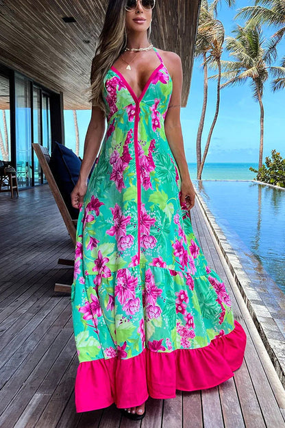 Summer Women'S Fashion Print V-Neck Slip Dress