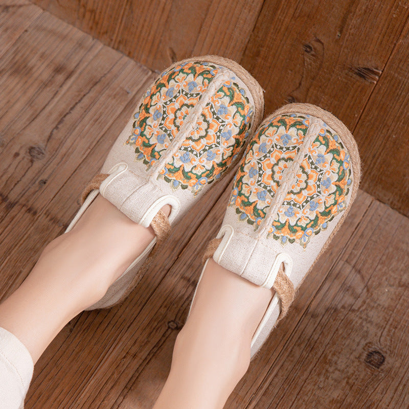 Spring New Ethnic Style Embroidered Cloth Shoes Handmade Linen Soft-Soled Women'S Single Shoes