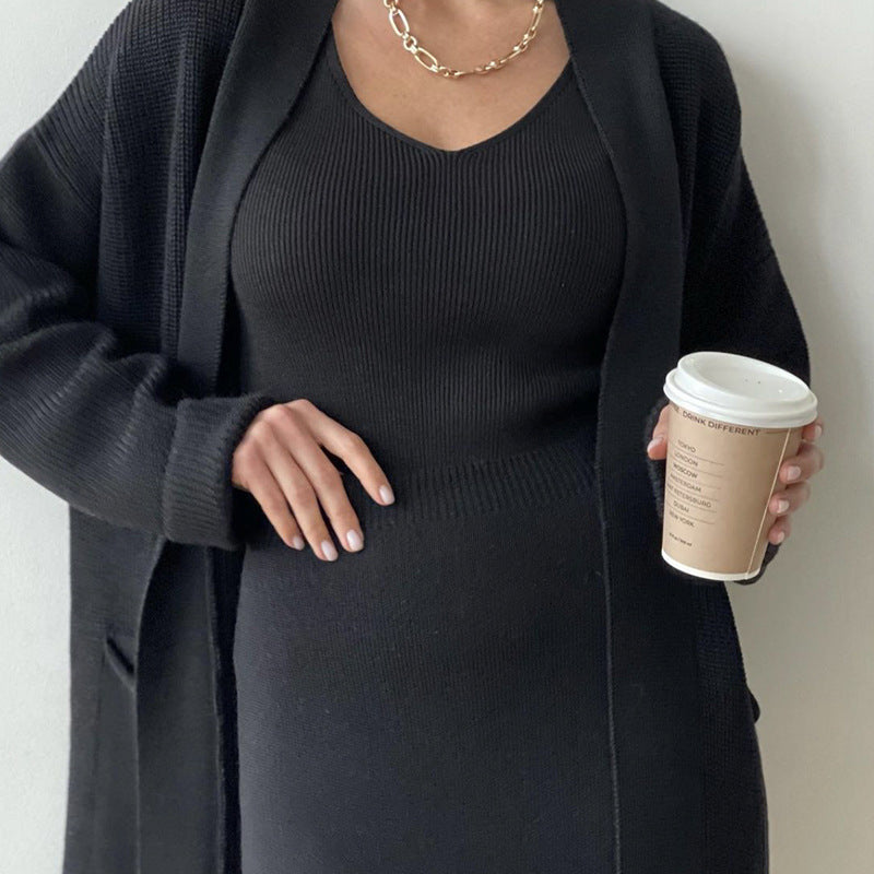 2 Pcs Solid Color Cardigan Sweater Skirt Set