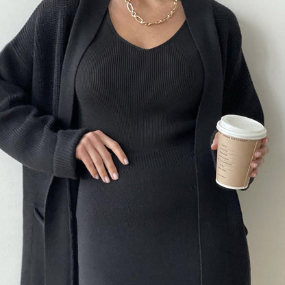 2 Pcs Solid Color Cardigan Sweater Skirt Set