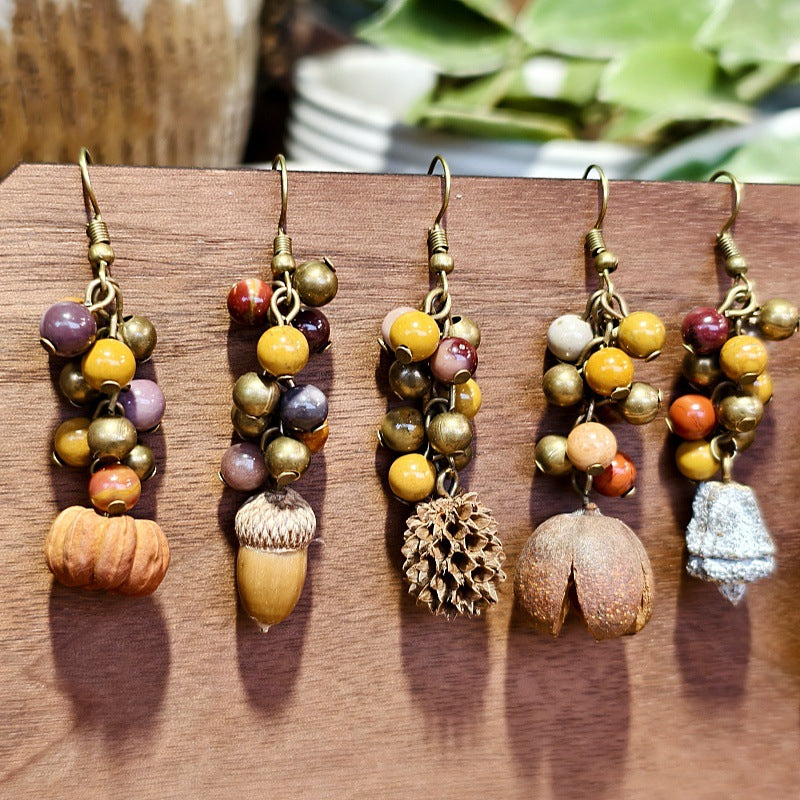Vintage Botanical Wood Hoop Earrings - Handcrafted Nature-Inspired Designs