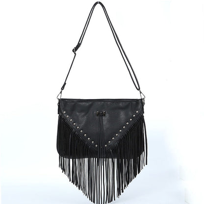 Rivet Soft Leather Trend Casual Rivet Tassel Bag Single Shoulder Diagonal Cross Women'S Bag
