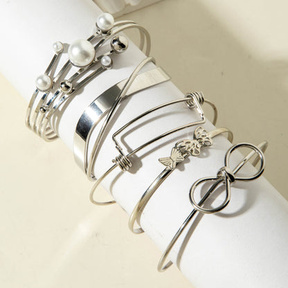Vintage Geometric Open-Cuff Gold Bracelet Set
