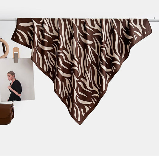 Color Block Print Soft Square Silk Scarf