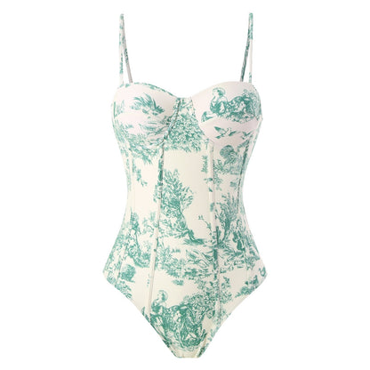 Vintage Print Slim Fit Swimwear with Cover Dress