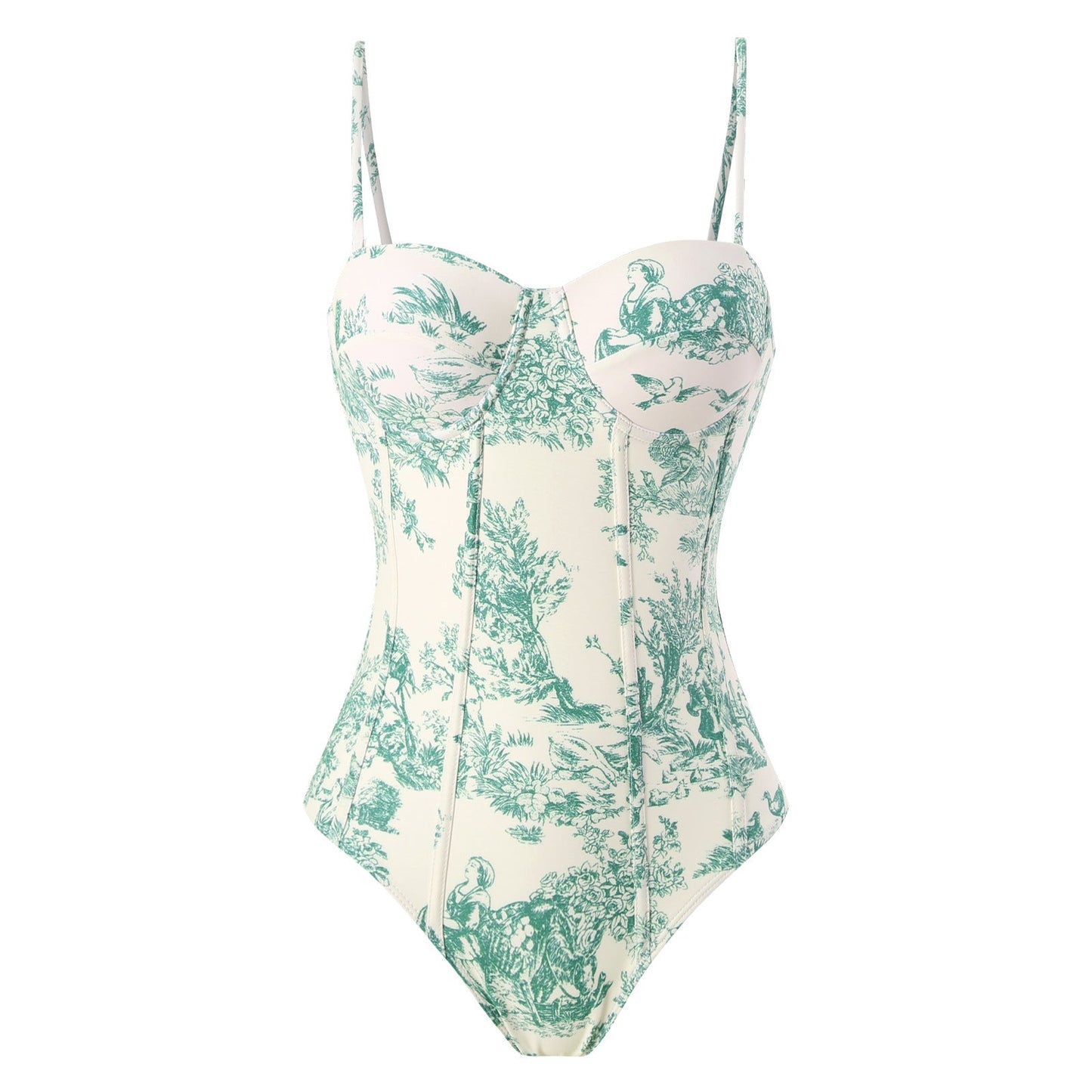 Vintage Print Slim Fit Swimwear with Cover Dress