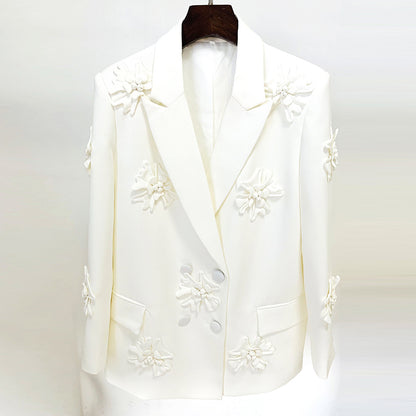 Double-Breasted Floral Embellished Blazer For Women