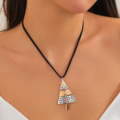 Christmas Tree Pendant Necklace Set 3D Geometric Design