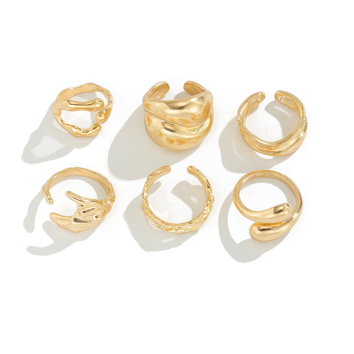 Fashionable Metal Liquid Lava Open Ring Set Geometric Style