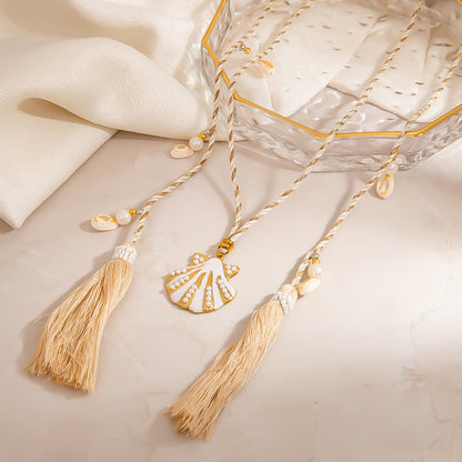Stainless Steel Flower Pendant Tassel Necklace for Women
