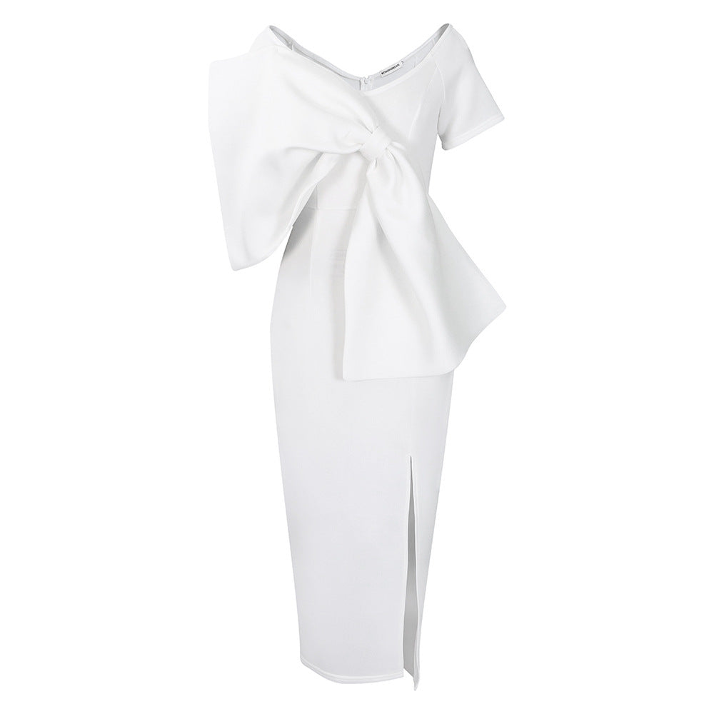 Sexy Bowknot Open-Back Bodycon Maxi Dress