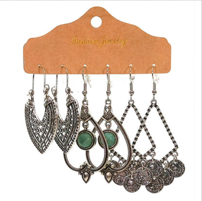 Trendy Water Drop Tassel Earrings Alloy Jewelry Set