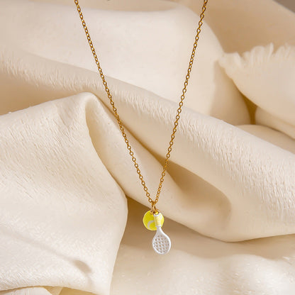 Geometric Tennis Pendant Stainless Steel Necklace 18K Gold Clavicle Chain